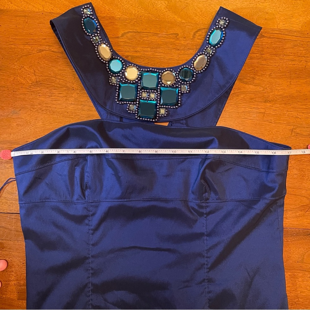 Adrianna Papell Blue Embellished Jeweled Gem Beaded Halter Cocktail Party dress - Picture 8 of 12